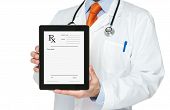 picture of medical doctors  - Doctor holding digital tablet with prescription on it isolated on white background - JPG 