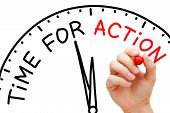 image of time  - Hand writing Time for Action concept with red marker on transparent wipe board - JPG 