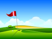 picture of golf  - Golf ball on lip near bunker of lovely beautiful golf course with flag - JPG 