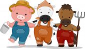 image of animals  - Illustration of Farm Animals dressed as farmers - JPG 