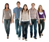 foto of young adult  - Casual group of people walking isolated over a white background - JPG 