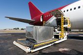 image of transportation  - Loading platform of air freight to the aircraft - JPG 