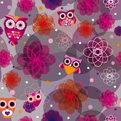 foto of animals  - Cute owl seamless background pattern in vector - JPG 
