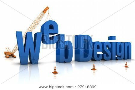 Picture or Photo of Construction site crane building Web Design 3D words.