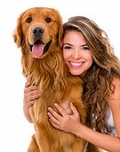 stock photo of animals  - Happy woman with a dog  - JPG 