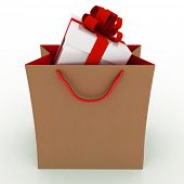 foto of objects  - Gift box with red bow in bag for gift on white background - JPG 