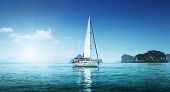 foto of holidays  - yacht and blue water ocean - JPG 